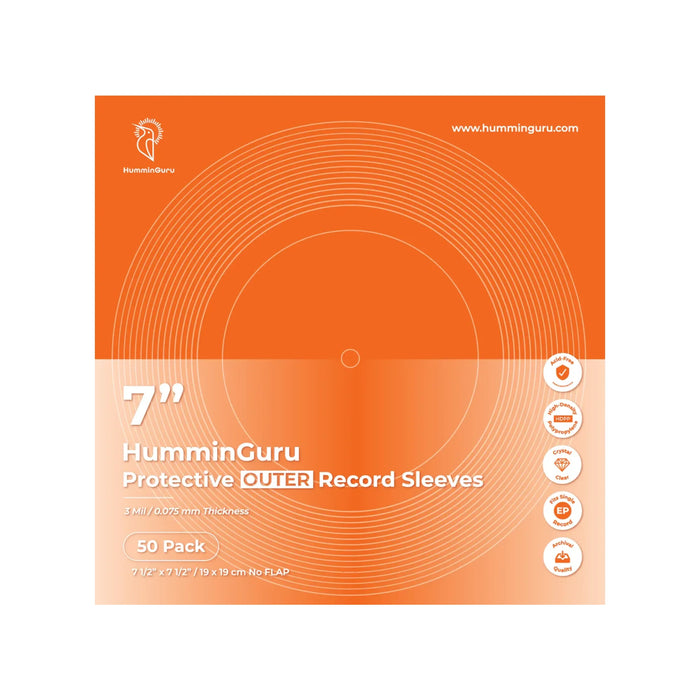 HumminGuru 7’’ Protective Outer Record Sleeves (50 Pack) - 7’’ Record - Home Audio Accessories