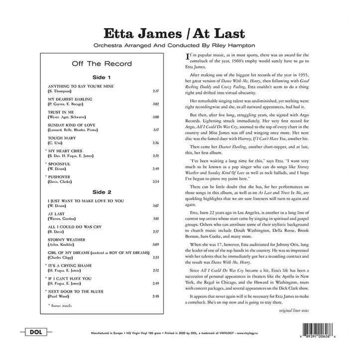 Etta James - At Last - 180g Vinyl LP [Limited Orange Colored Vinyl] - Music