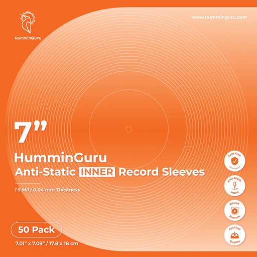 HumminGuru 7’’ Anti-Static Inner Record Sleeves (50 Pack) - 7’’ Record - Home Audio Accessories