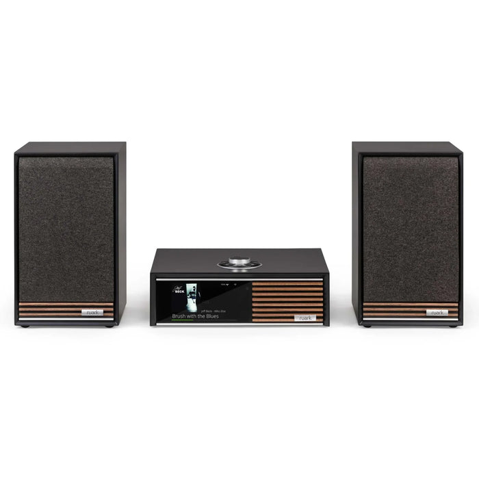 Ruark R610 R610 Music Console System Satin Charcoal lacquer cabinet with Walnut slat trim / Fused Walnut veneer cabinet