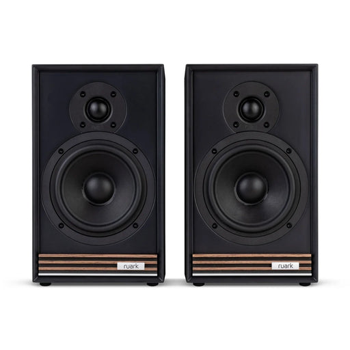 Ruark Sabre-R Bookshelf Speakers (Pair) - Satin Charcoal lacquer cabinet with Walnut slat trim - Home Speaker