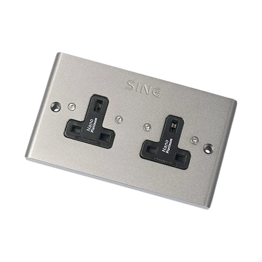 SINE SW-2XLT UK Mains Power Wall Socket - Silver - Power Distribution