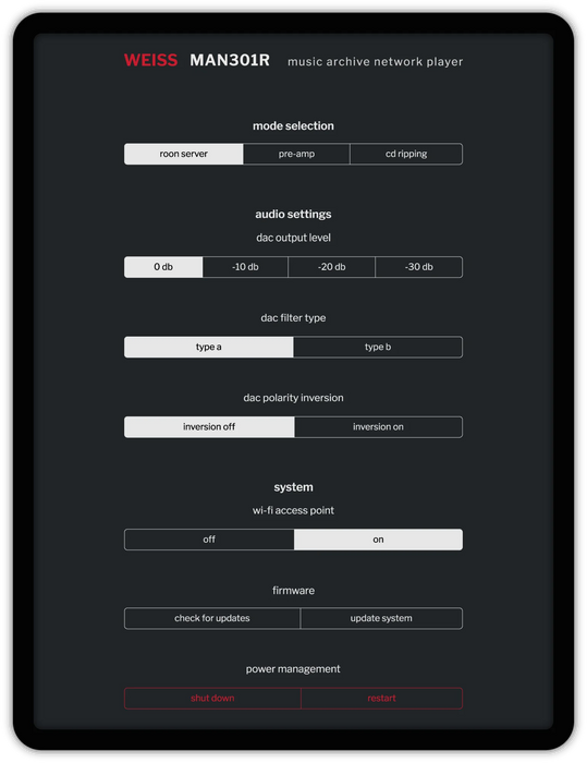 Weiss MAN301 Music Server and Streamer - Streamer